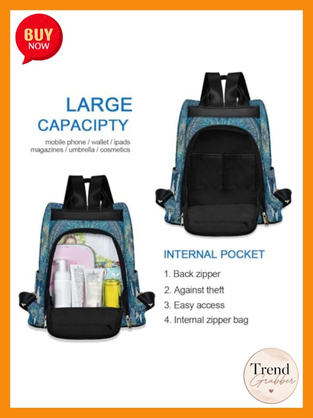 Waterproof Anti-Theft Backpack Purse Nylon Travel Bag Fits 13" Laptop - Picture 2 of 6
